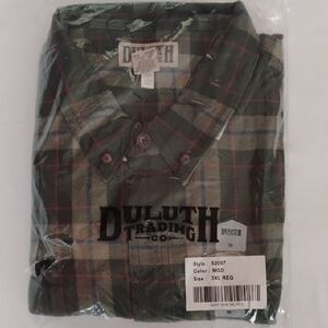 Duluth Trading Co Olive and Red Plaid Men's Shirt